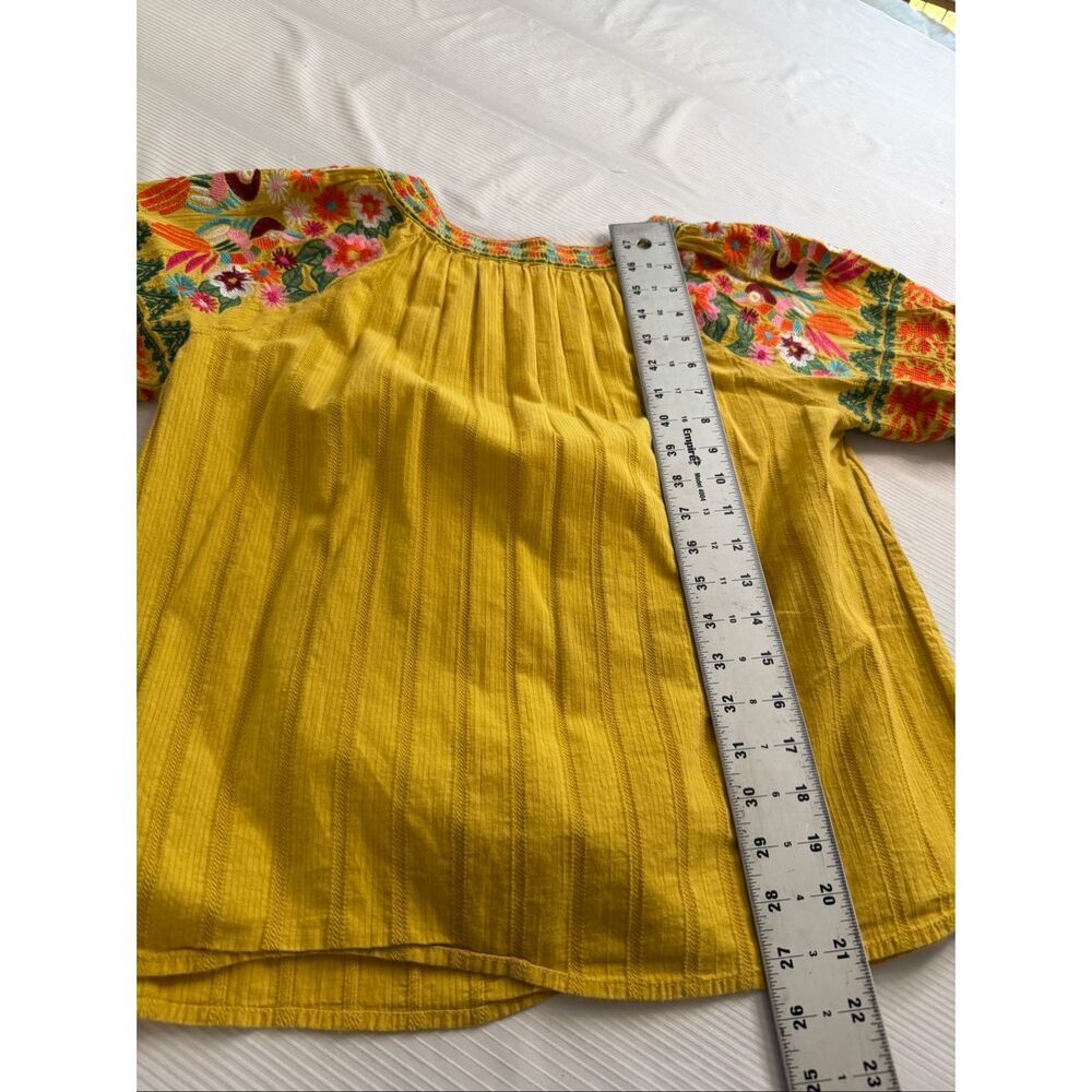 THML Embroidered Mustard Yellow Floral Bird Embroidered Top Blouse Size Small - Picture 9 of 9